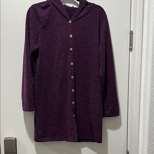 Purple Hooded Cardigan with Wooden Buttons